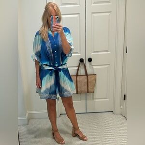 Juliet Dunn Blue Ombré Embroidered Blouson Dress Size 1